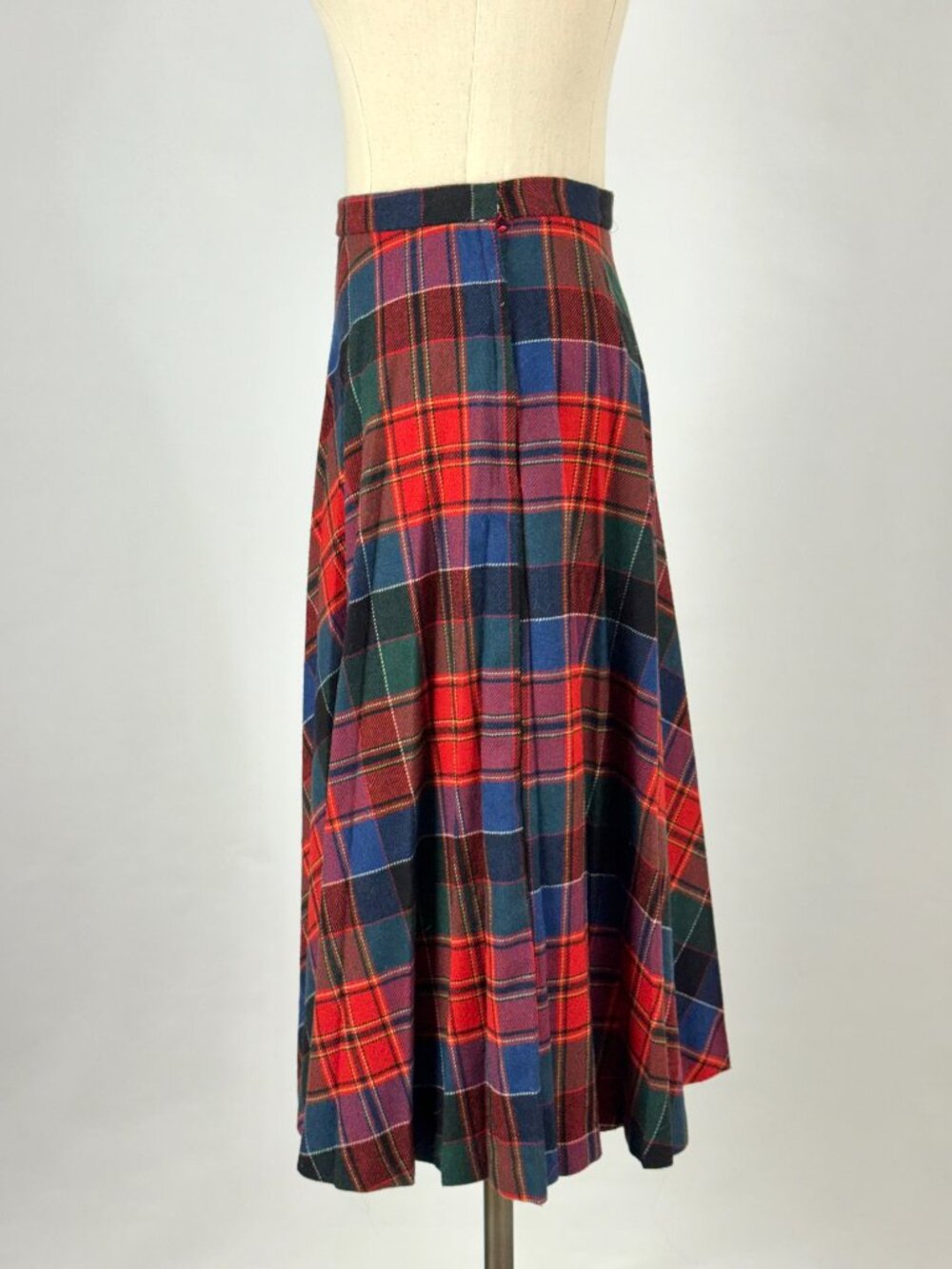 Vtg 80s Plaid Wool Blend Pleated Flannel Midi Skirt Academia Holiday Christmas - Picture 3 of 7